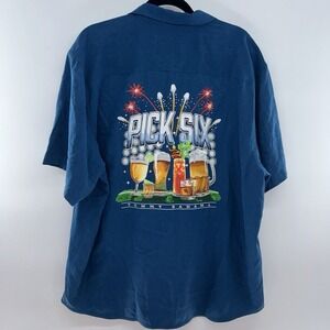 $168 TOMMY BAHAMA MENS 'PICK SIX' HAWAIIAN SILK BLUE BEER BOURBON CAMP SHIRT XL